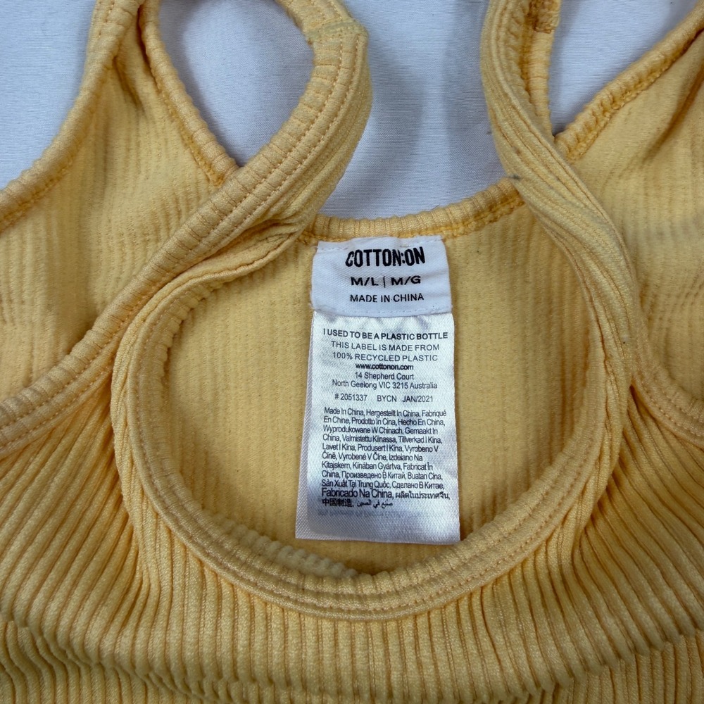 Cotton On Womens Ribbed Tank Top Yellow Seamless Scoop Neck Crop Top Size M/L - Picture 2 of 2
